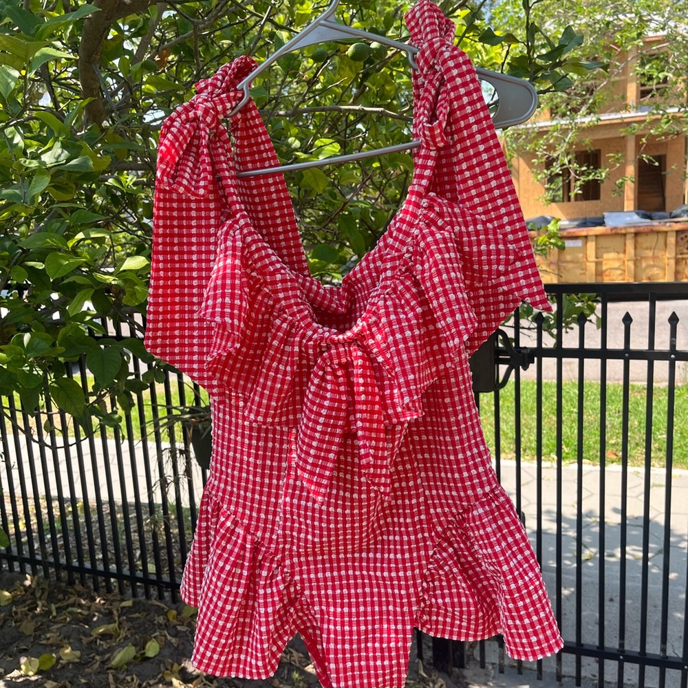 ‘Goldie’ Red Gingham Ruffle One-Piece Swimsuit